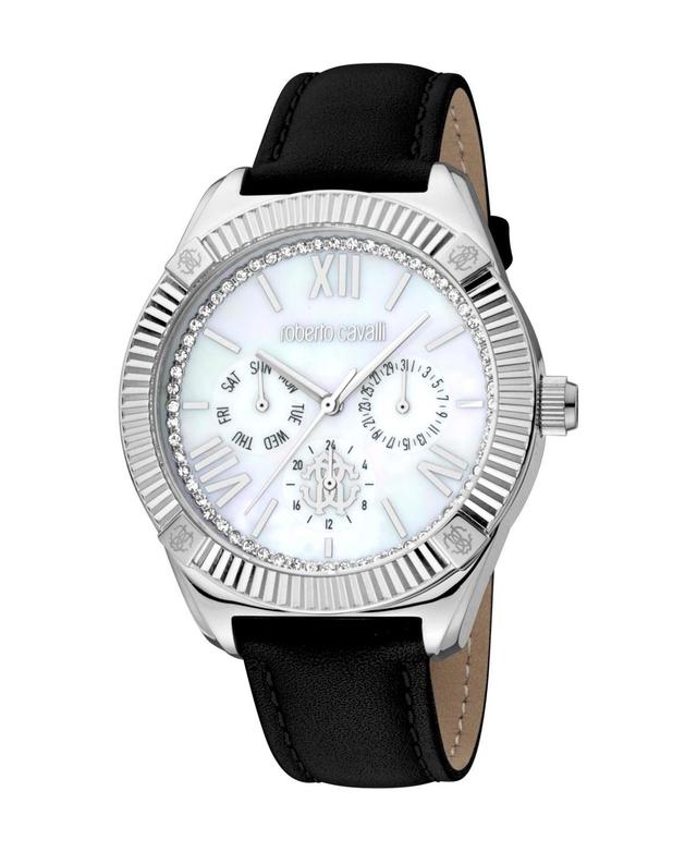 Roberto Cavalli Womens Quartz Black Leather Watch 40mm - Silver Product Image