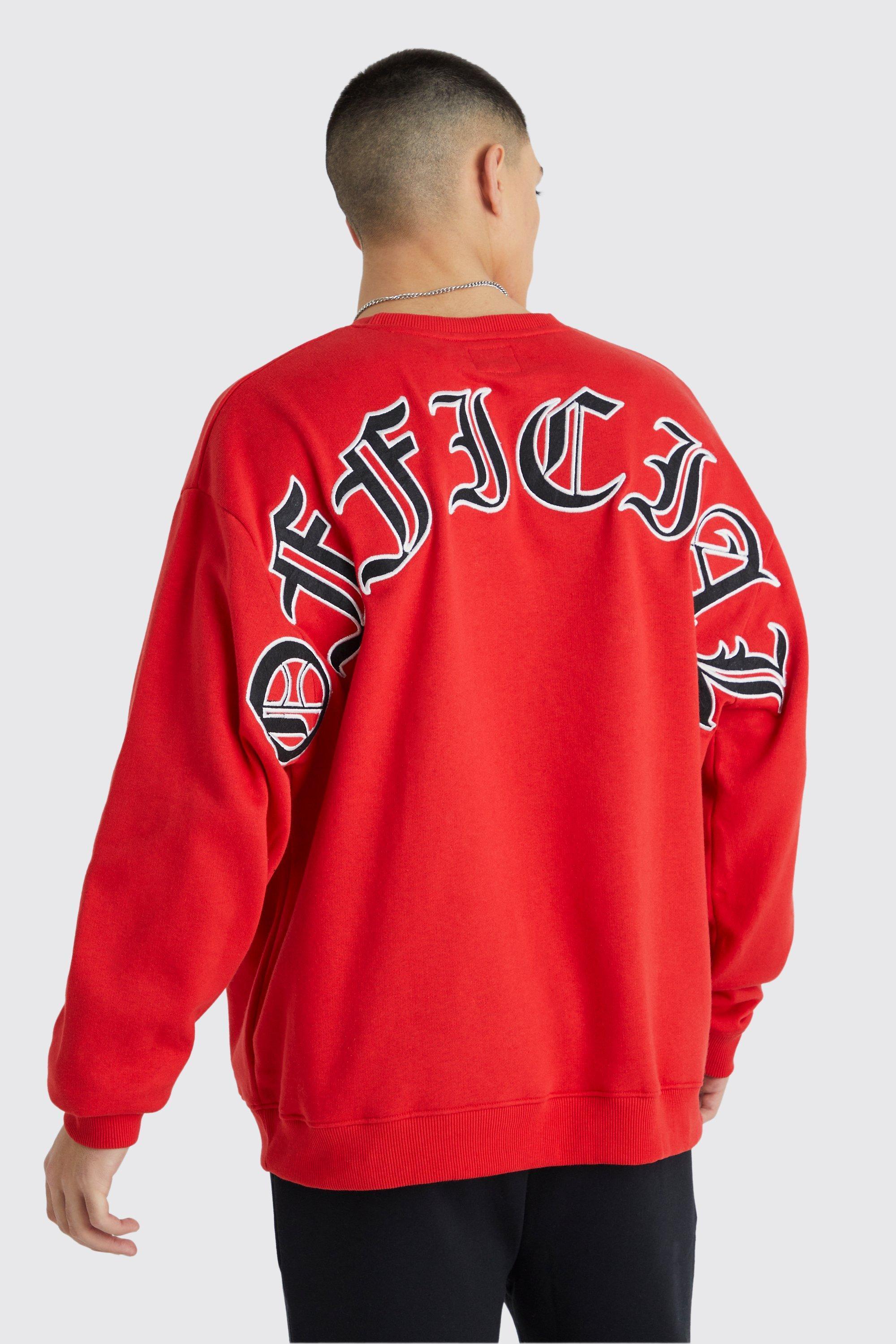 Mens Red Oversized Official Back Graphic Sweatshirt, Red Product Image