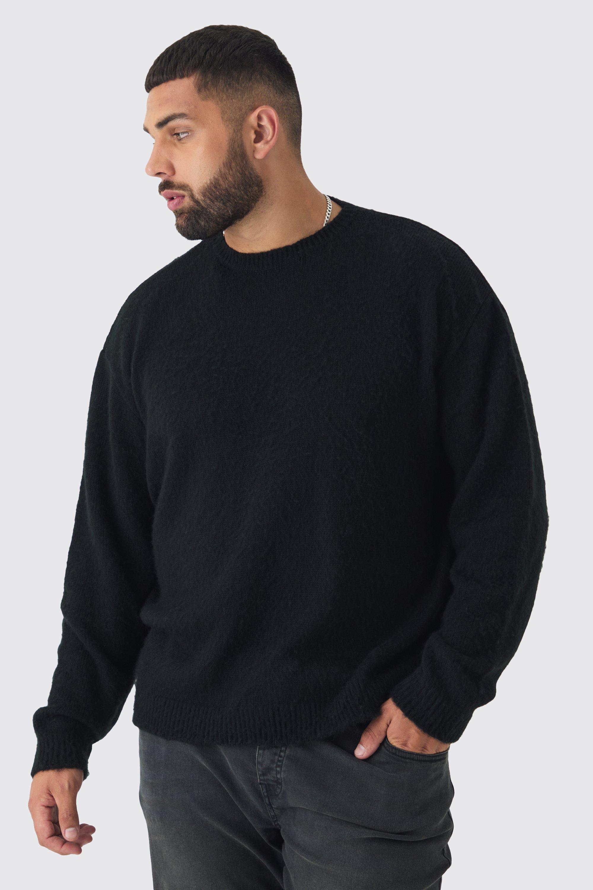 Plus Brushed Knit Crew Neck Oversized Sweater | boohooMAN USA Product Image