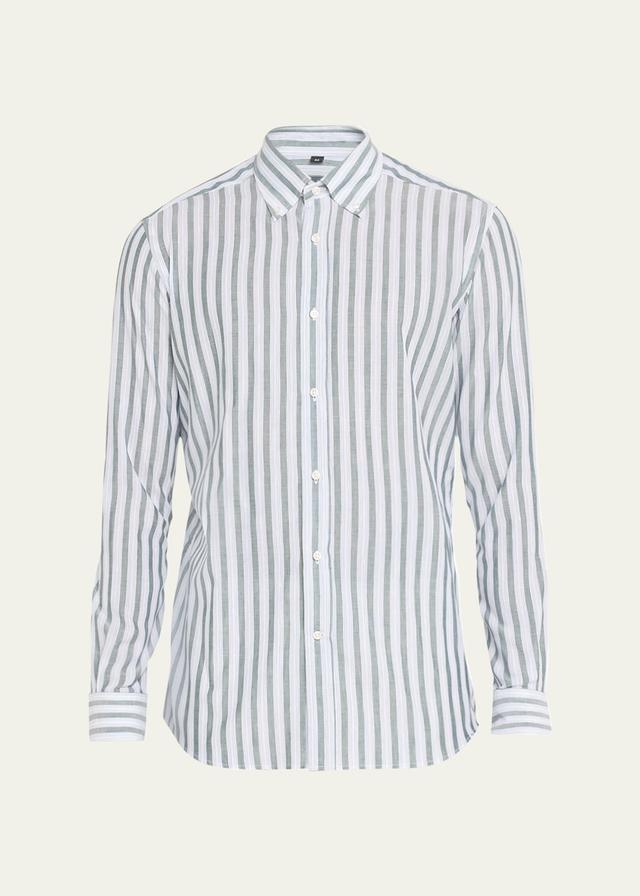 Mens Linen-Cotton Stripe Casual Button-Down Shirt Product Image