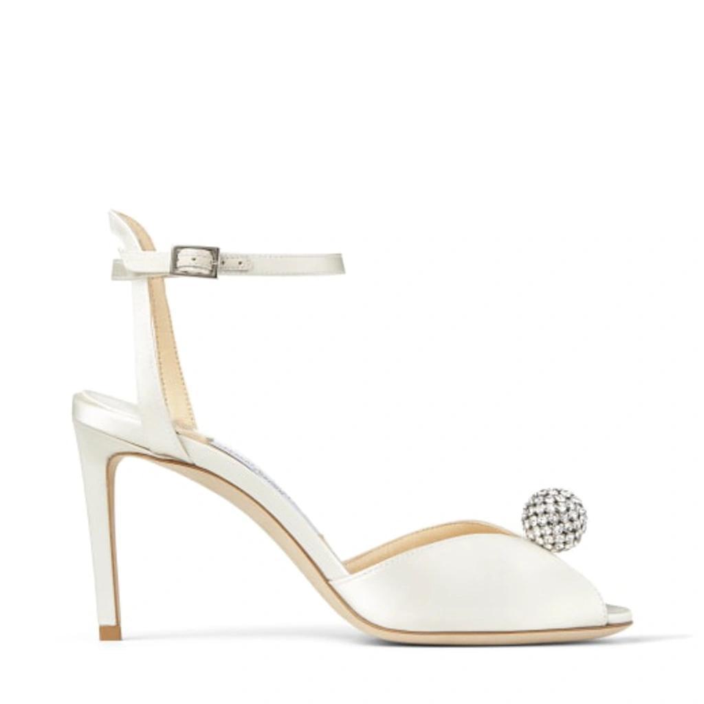 White Sacora 85 Glitter Leather Sandals In Ivory Crystal Product Image