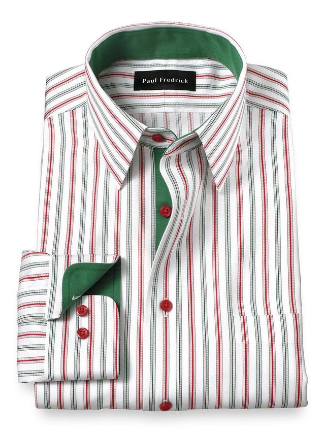 Tailored Fit Non-iron Cotton Stripe Dress Shirt With Contrast Trim Product Image