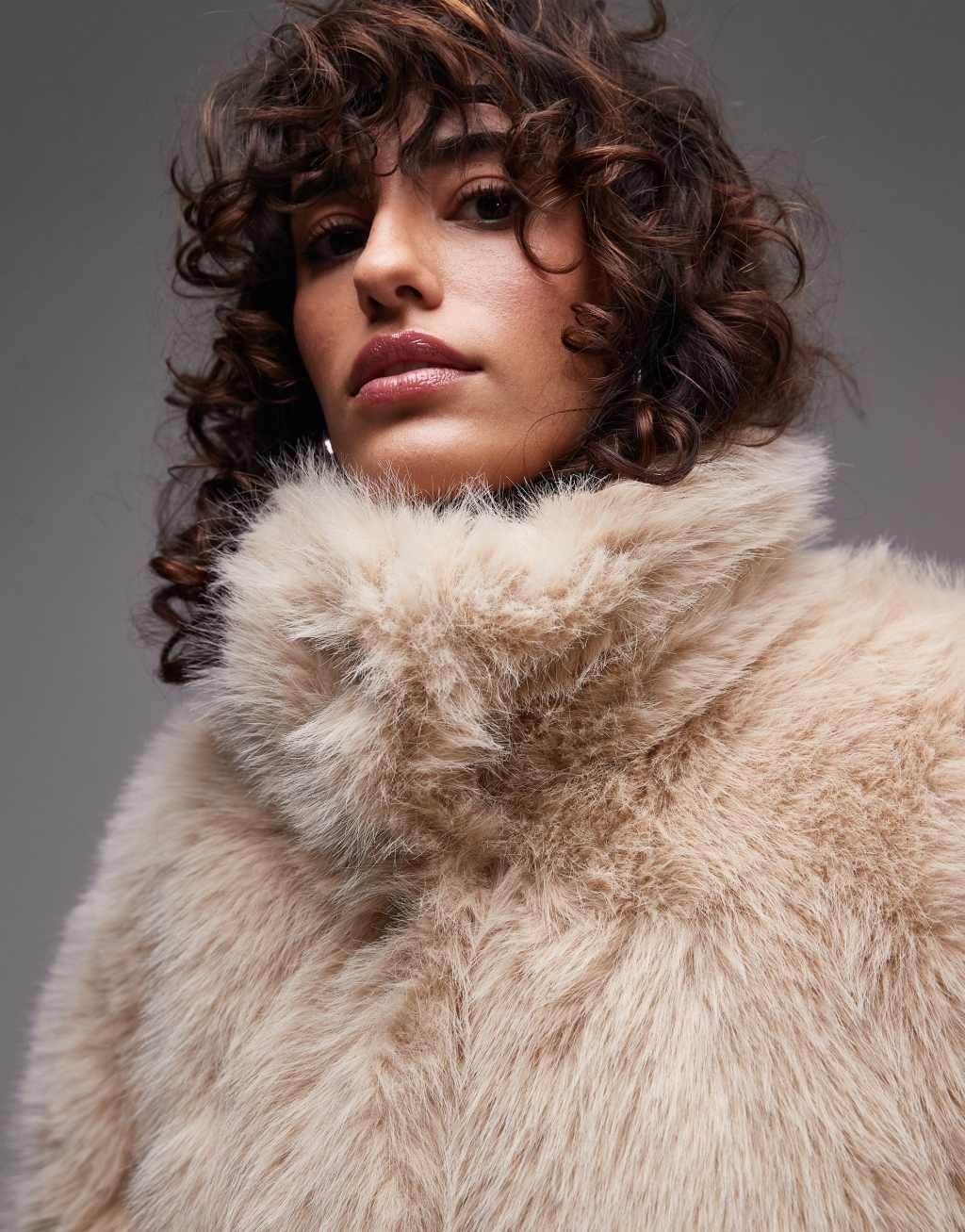 Topshop faux fur funnel midi coat in honey Product Image