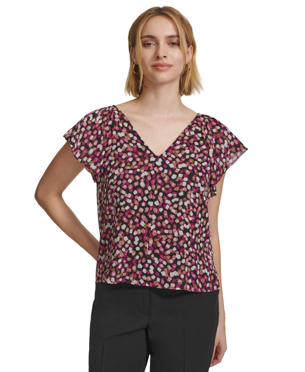 Calvin Klein Womens Printed Short-Sleeve Blouse Product Image