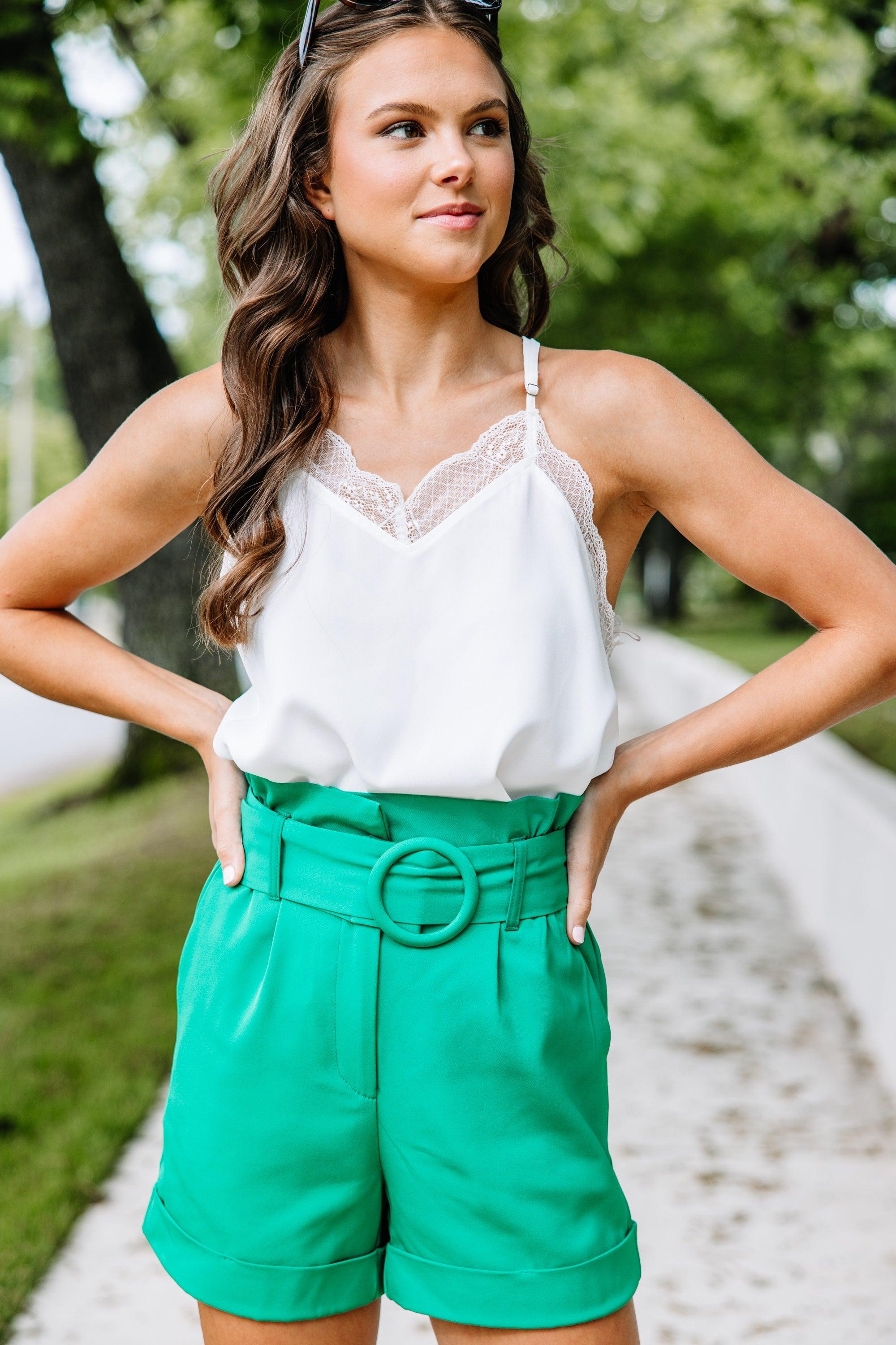 Won't Be Long Kelly Green Paperbag Shorts Female Product Image