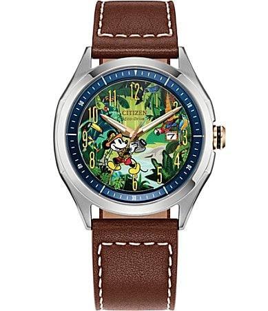 Citizen Mens Disney Citizen Mickey Mouse Explorer Three Hand Brown Leather Strap Watch Product Image