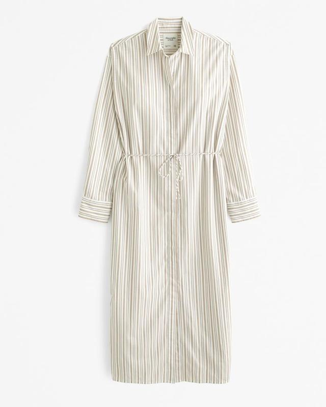 Long-Sleeve Tie Midi Shirt Dress Product Image