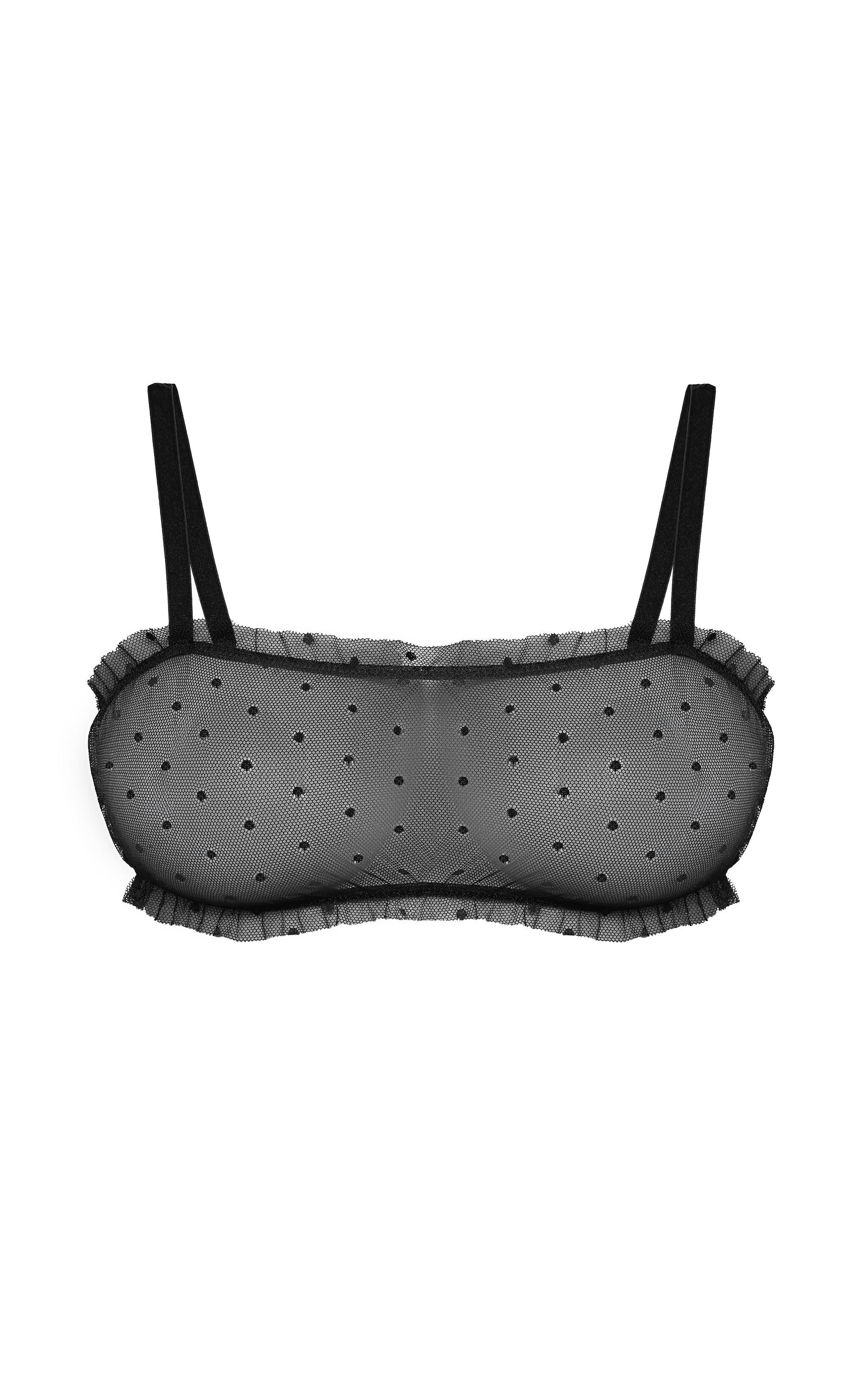 Black Polka Dot Mesh Frill Bralette Product Image