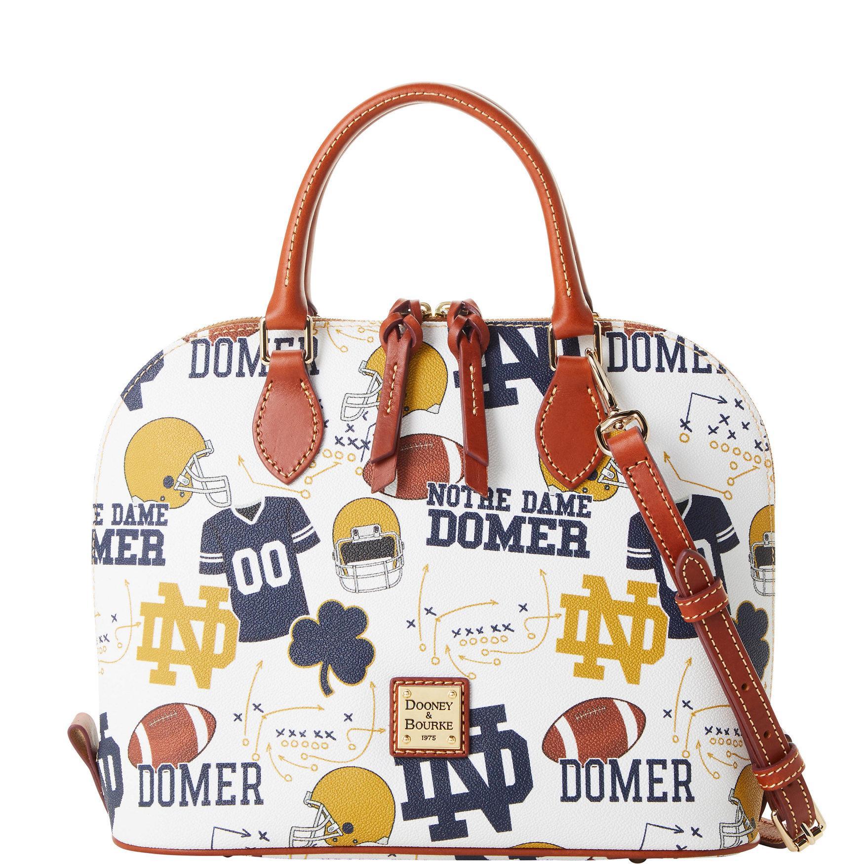 Dooney & Bourke Womens Collegiate University of Notre Dame Zip Zip Coated Cotton Satchel Bag in White Multi Product Image