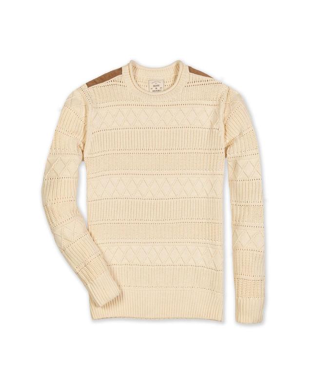 Hope & Henry Mens Crew Neck Cable Sweater with Suede Detail - Created for Macys Product Image