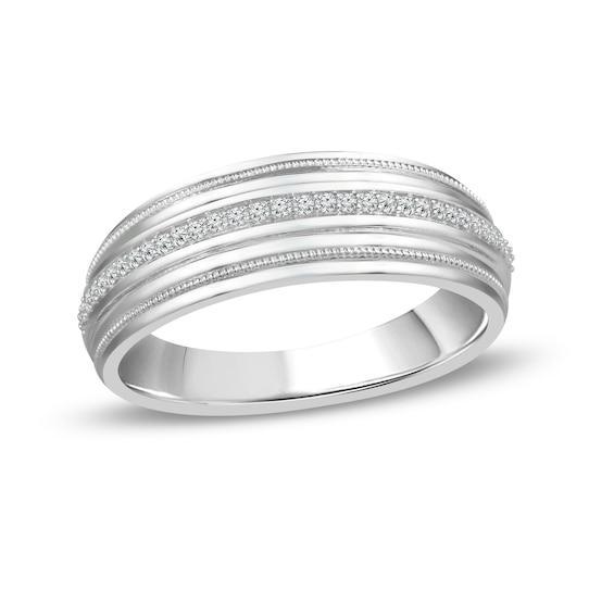 Men's 1/8 CT. T.w. Diamond Milgrain Wedding Band in 10K White Gold Product Image