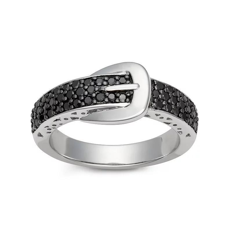 HDI Sterling Silver 1/2 Carat T.W. Black Diamond Buckle Ring, Womens Product Image