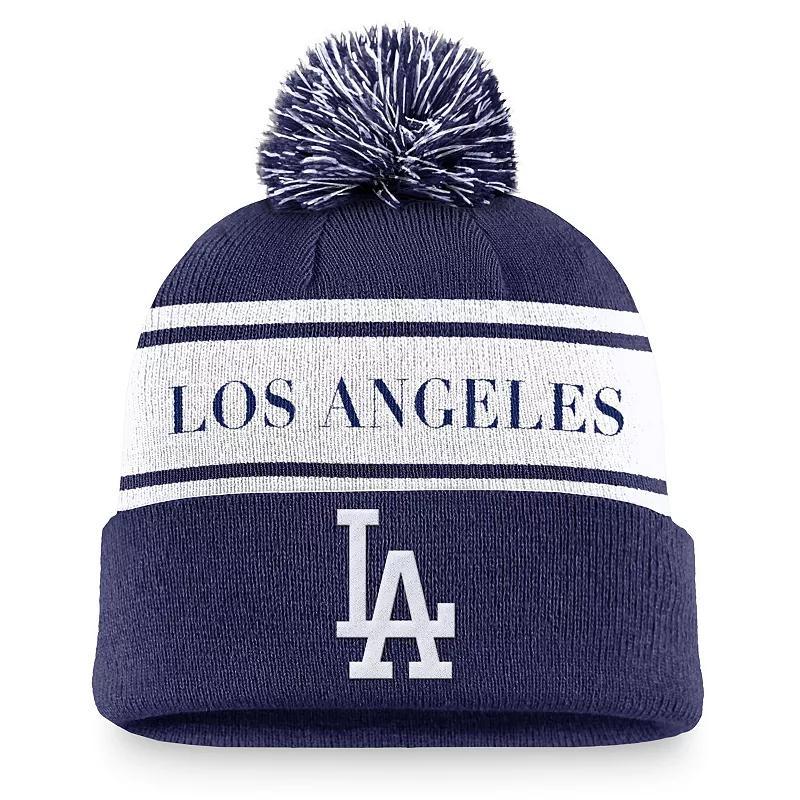 Mens Nike Royal Los Angeles Dodgers Team Stripe Peak Cuffed Knit Hat with Pom Product Image