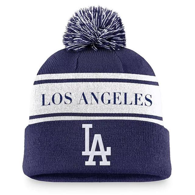 Mens Nike Royal Los Angeles Dodgers Team Stripe Peak Cuffed Knit Hat with Pom Product Image