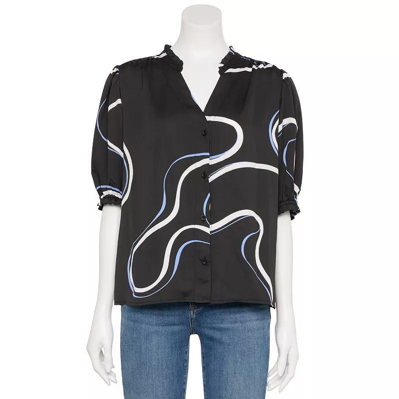 Womens Nine West Adaptive Short Sleeve Button Down Ruffle Shirt Product Image