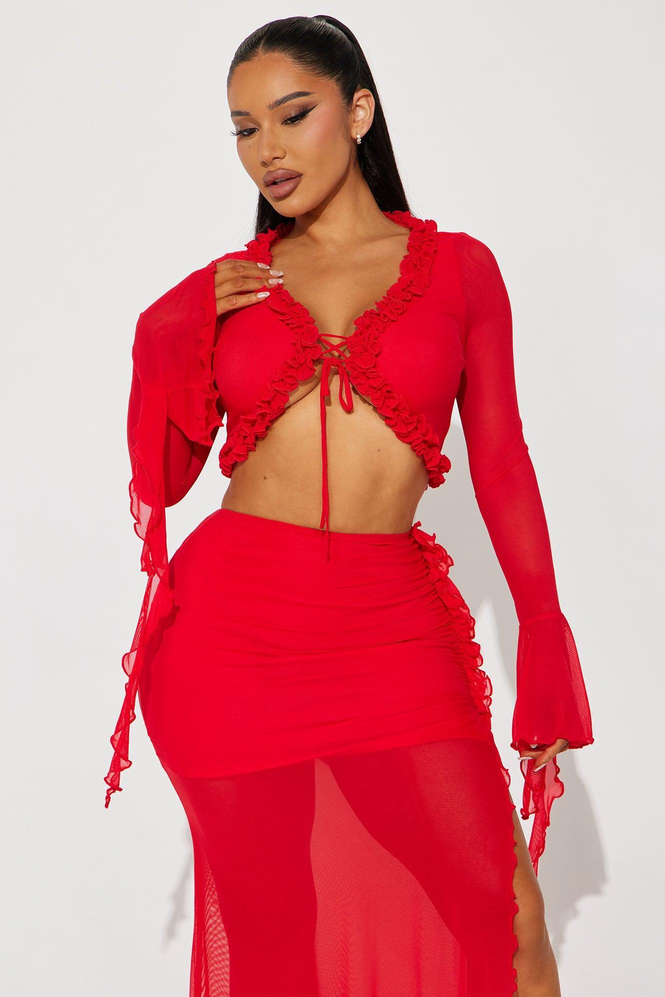 Mara Mesh Maxi Skirt Set - Red Product Image