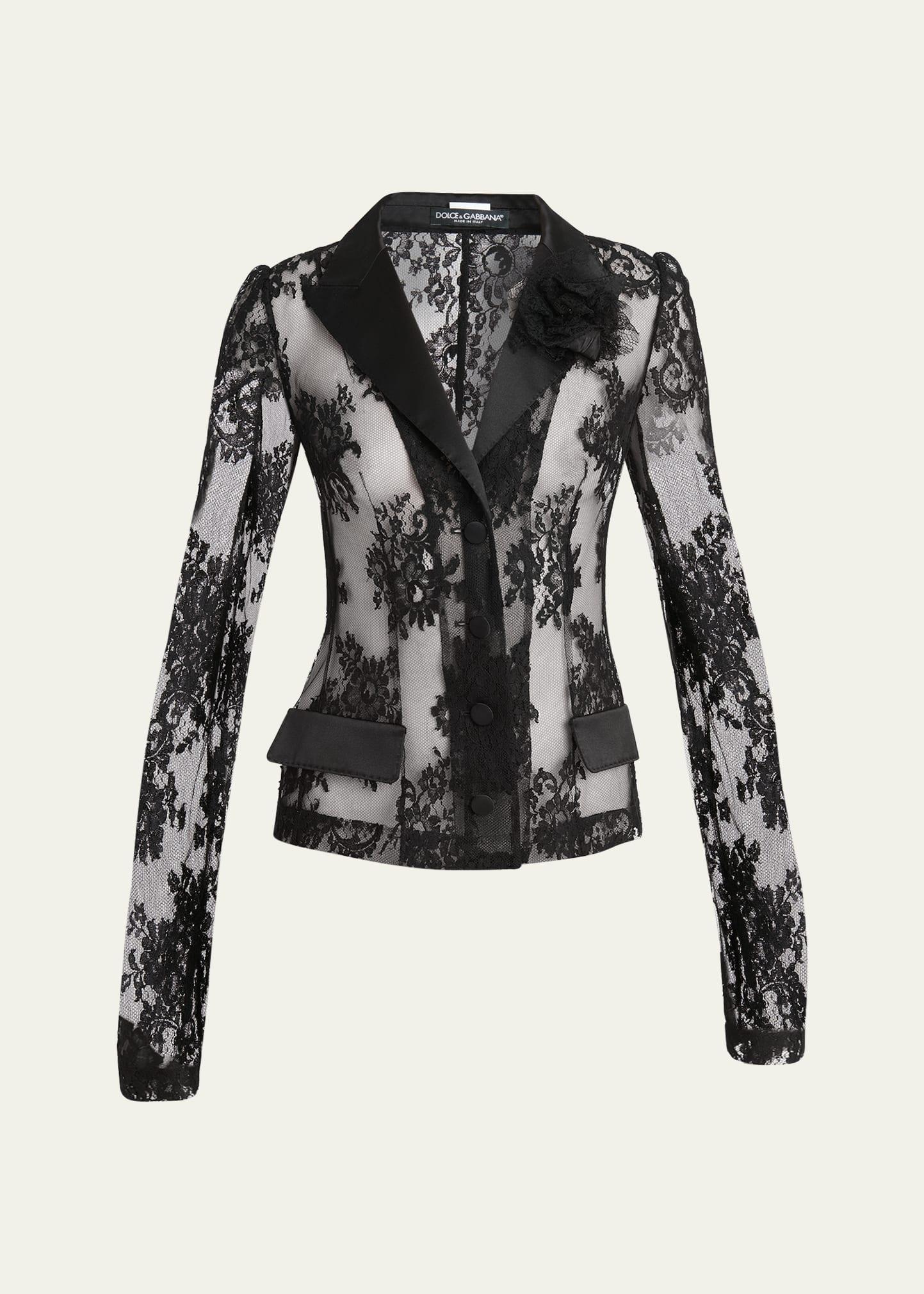 Dolce & Gabbana Sheer Floral Lace & Satin Jacket Product Image