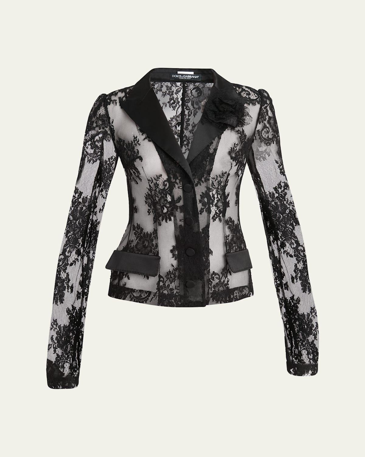 Dolce & Gabbana Sheer Floral Lace & Satin Jacket Product Image