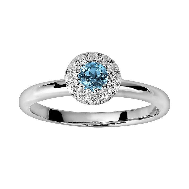 Diamond Splendor Sterling Silver Blue & White Topaz Frame Ring, Womens Product Image