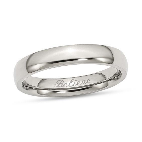 Men's 4.0mm Engravable Polished Wedding Band in Stainless Steel (1 Line) Product Image