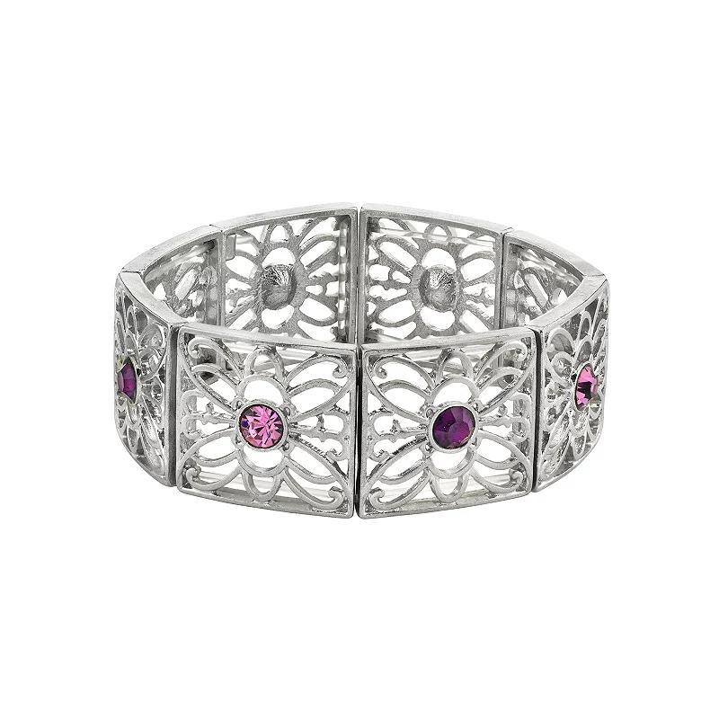 1928 Silver-Tone Amethyst Filigree Stretch Bracelet, Womens, Purple Product Image