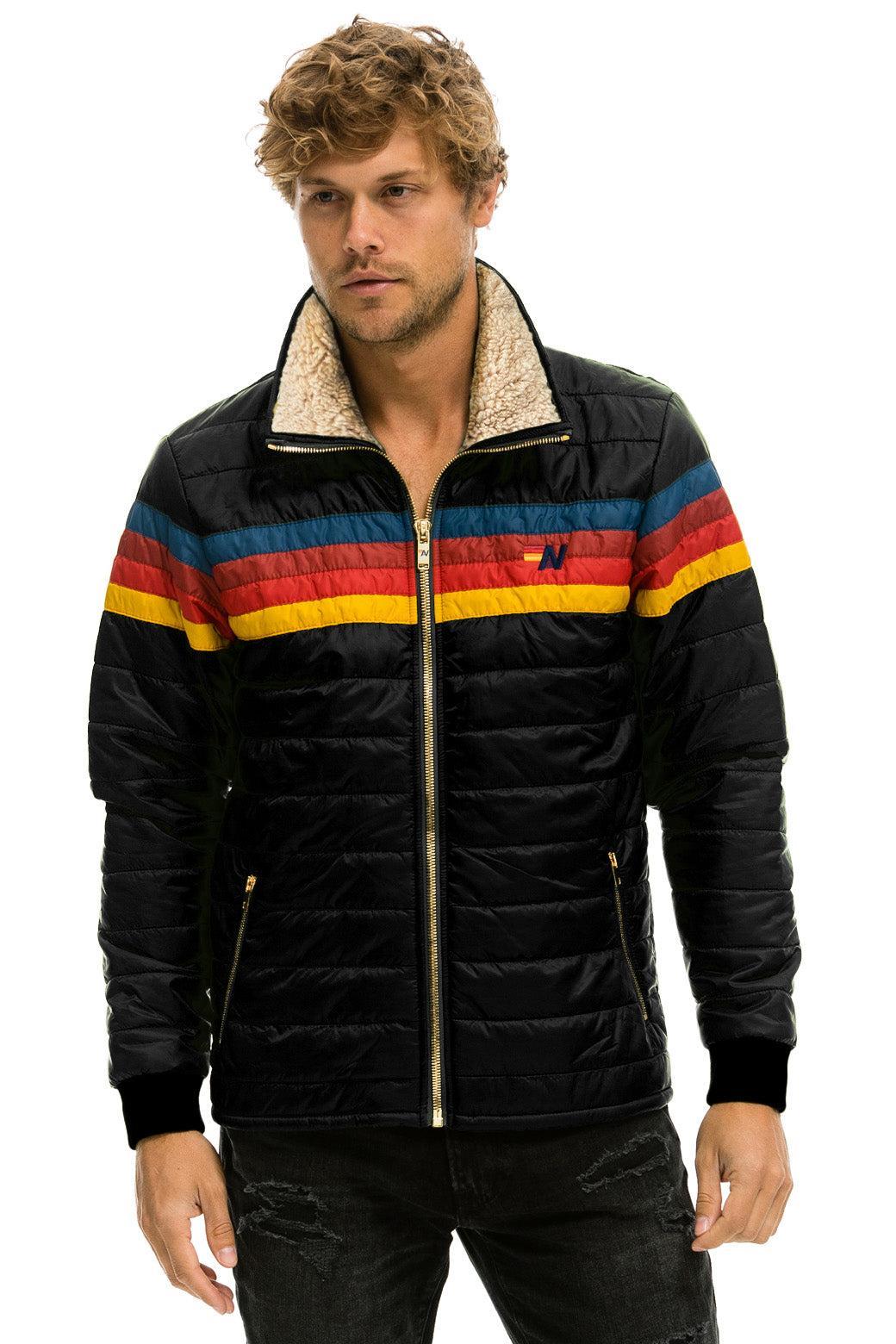 4 STRIPE RAINBOW SLEEVE JACKET  -  BLACK Male Product Image