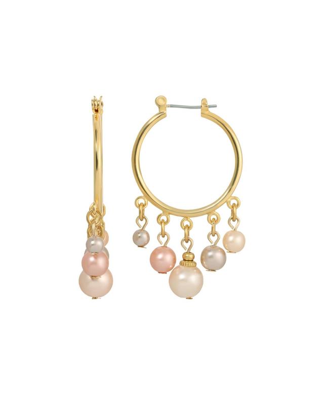 1928 Gold Tone Multi Color Simulated Pearl Hoop Earrings, Womens Product Image