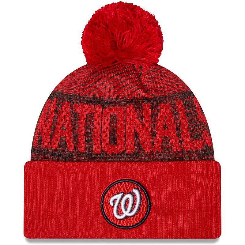 Mens New Era Washington Nationals Authentic Collection Sport Cuffed Knit Hat with Pom Product Image