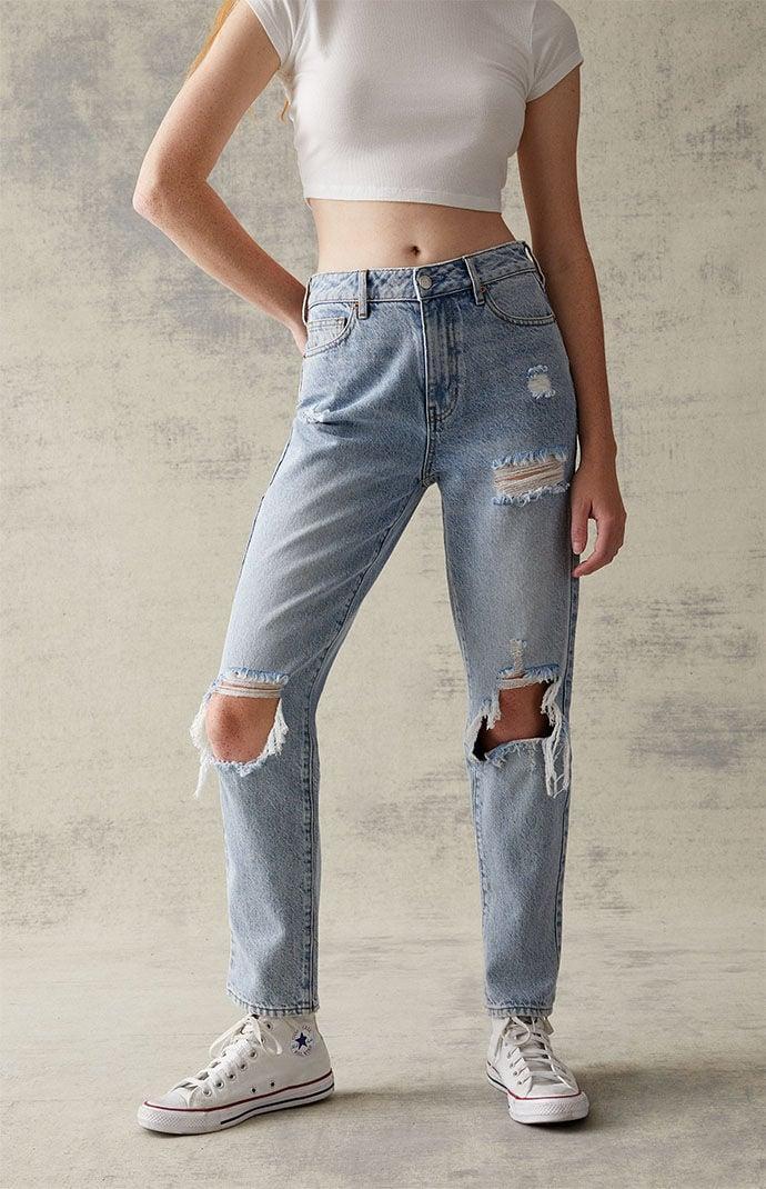 Women's Eco Light Blue Distressed Mom Jeans product image