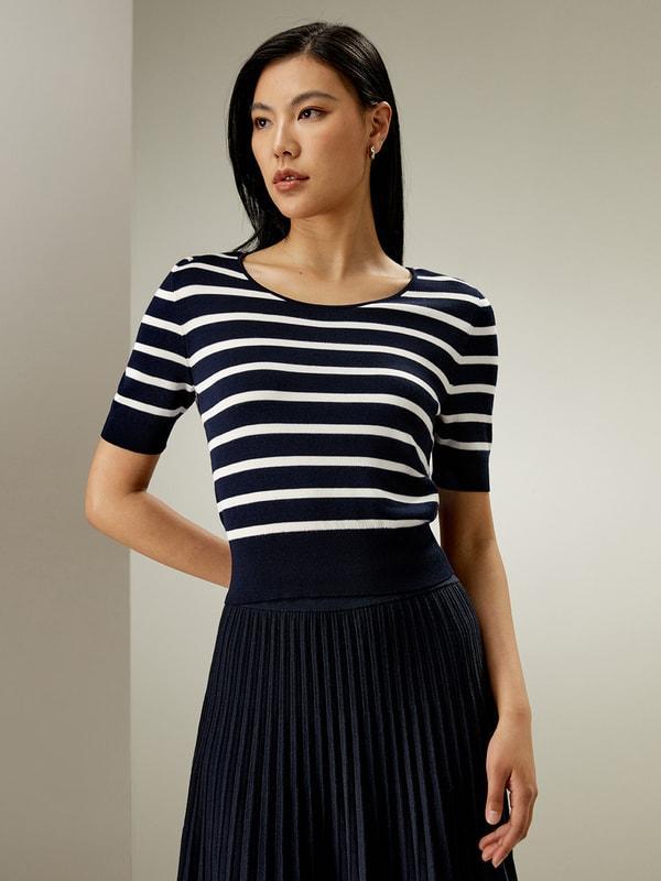 Silk Striped Cropped Knit Top Product Image