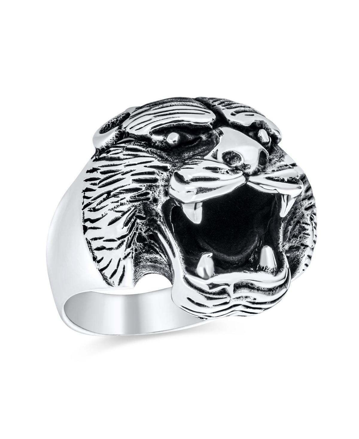 Bling Jewelry Hunter Animal Norse Viking Warrior Statement Signet Fierce Roaring 3D Big Bear Head Ring For Men Oxidized .925 Sterling Silver Product Image