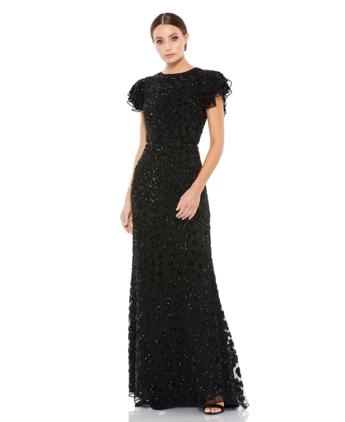 Womens Novelty Floral Embroidery Sequin Column Gown Product Image