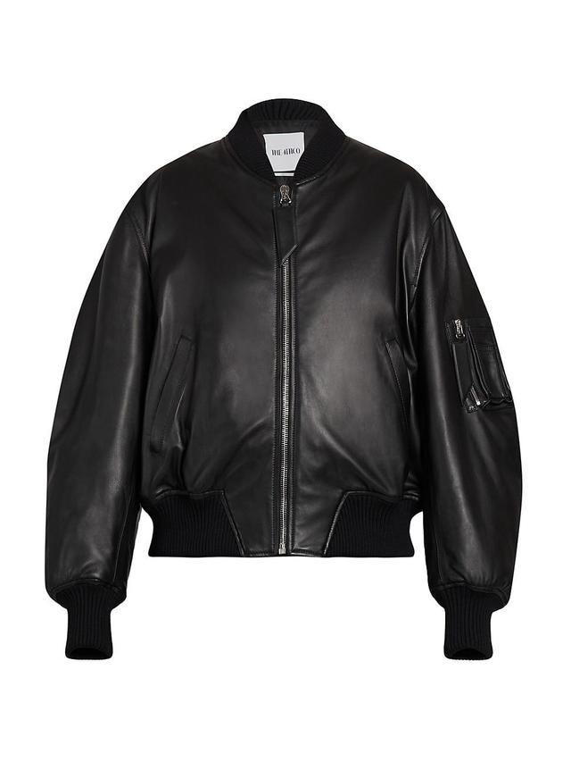 Womens Leather Bomber Jacket Product Image