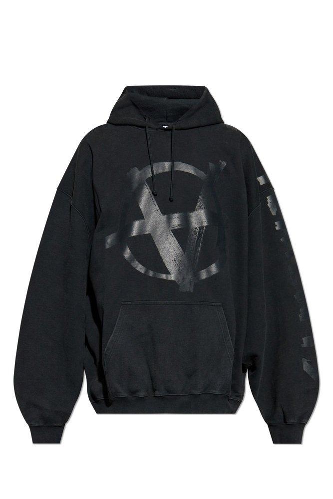 Logo Printed Drawstring Hoodie In Black Product Image