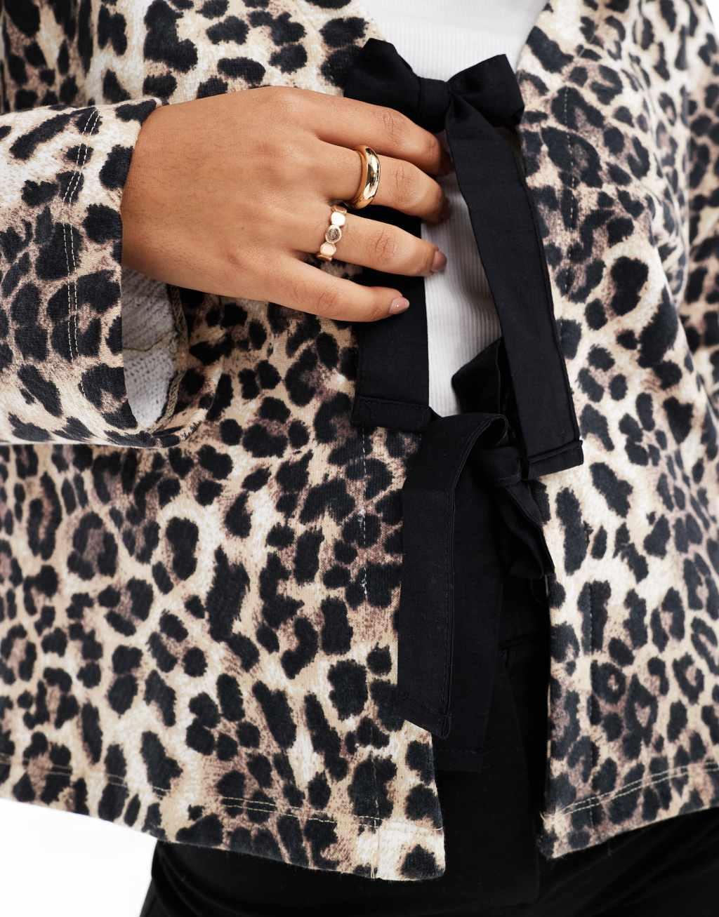 ASOS DESIGN tie front cardigan in leopard print Product Image