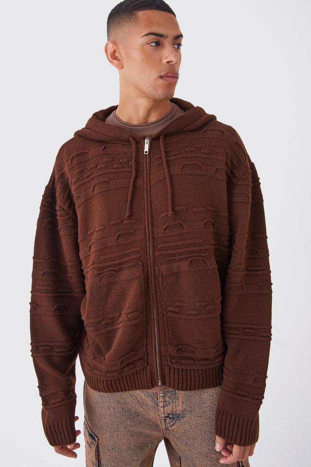 Oversized 3d Jacqaurd Knitted Zip Through Hoodie | boohooMAN USA Product Image