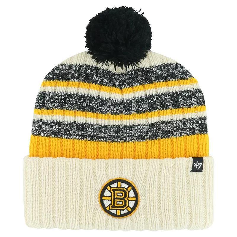 Mens 47 Cream Boston Bruins Tavern Cuffed Knit Hat with Pom Product Image