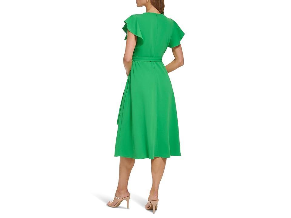 DKNY Flutter Sleeve Faux Wrap Scuba Crepe Dress (Apple Green) Women's Clothing Product Image