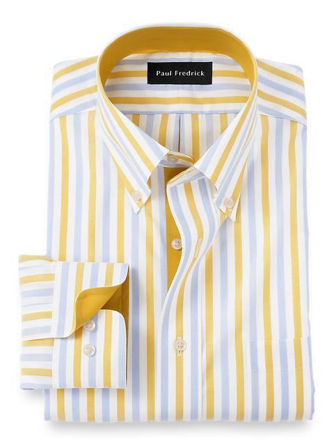 Non-Iron Cotton Stripe Dress Shirt With Contrast Trim - Blue/yellow Product Image