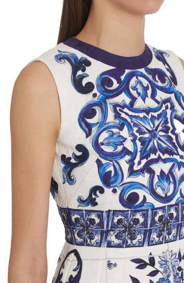 DOLCE & GABBANA Short Majolica-print Brocade Dress In Bianco Product Image