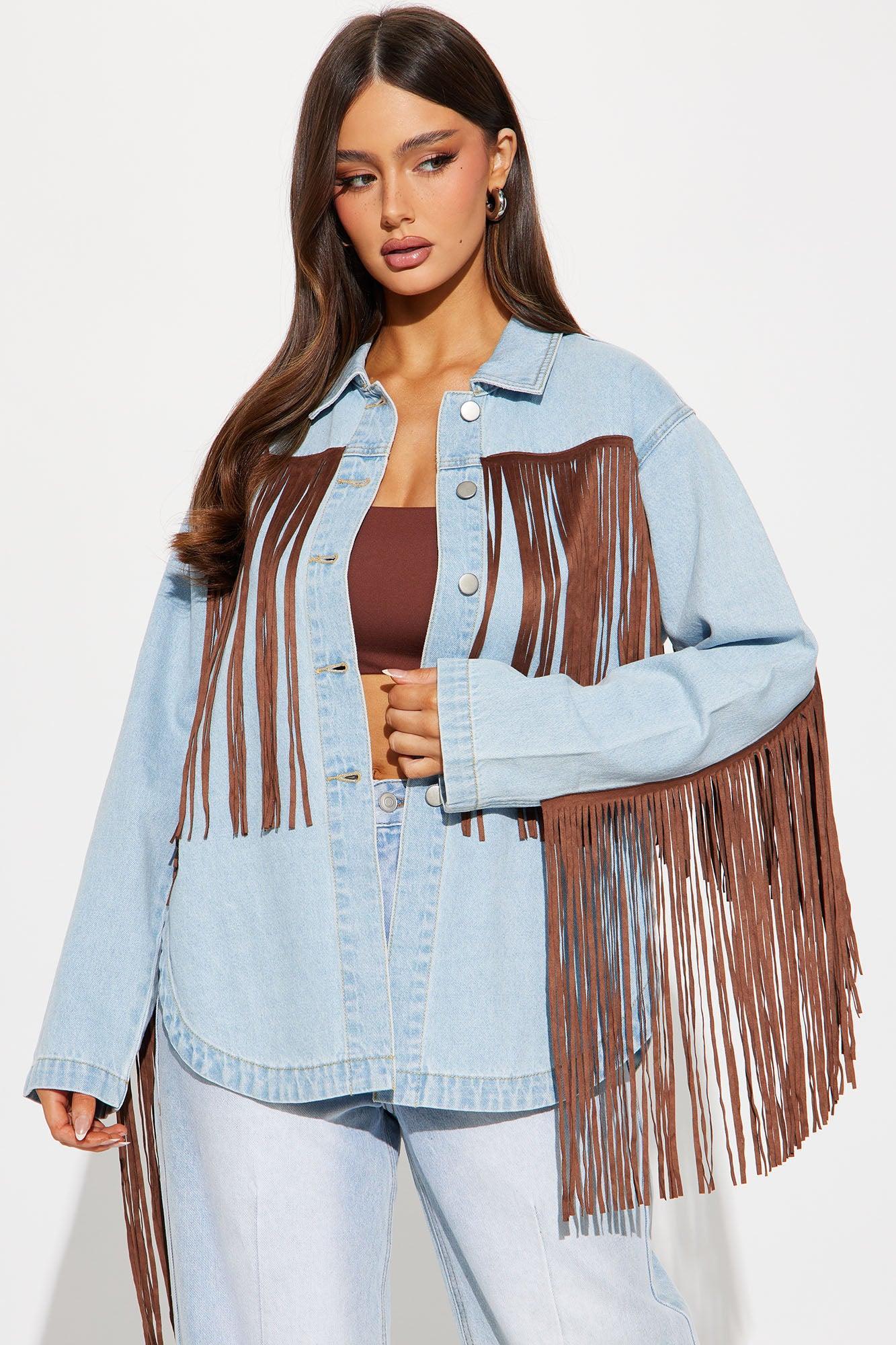 Tennessee Denim Fringe Shirt - Blue Product Image