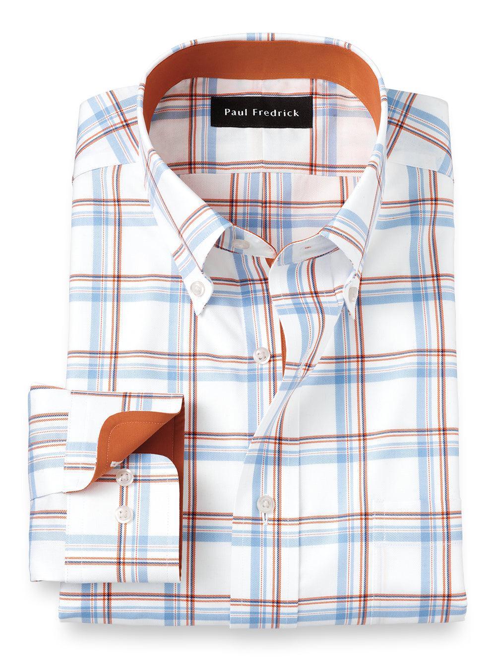 Non-iron Cotton Check Dress Shirt With Contrast Trim Product Image