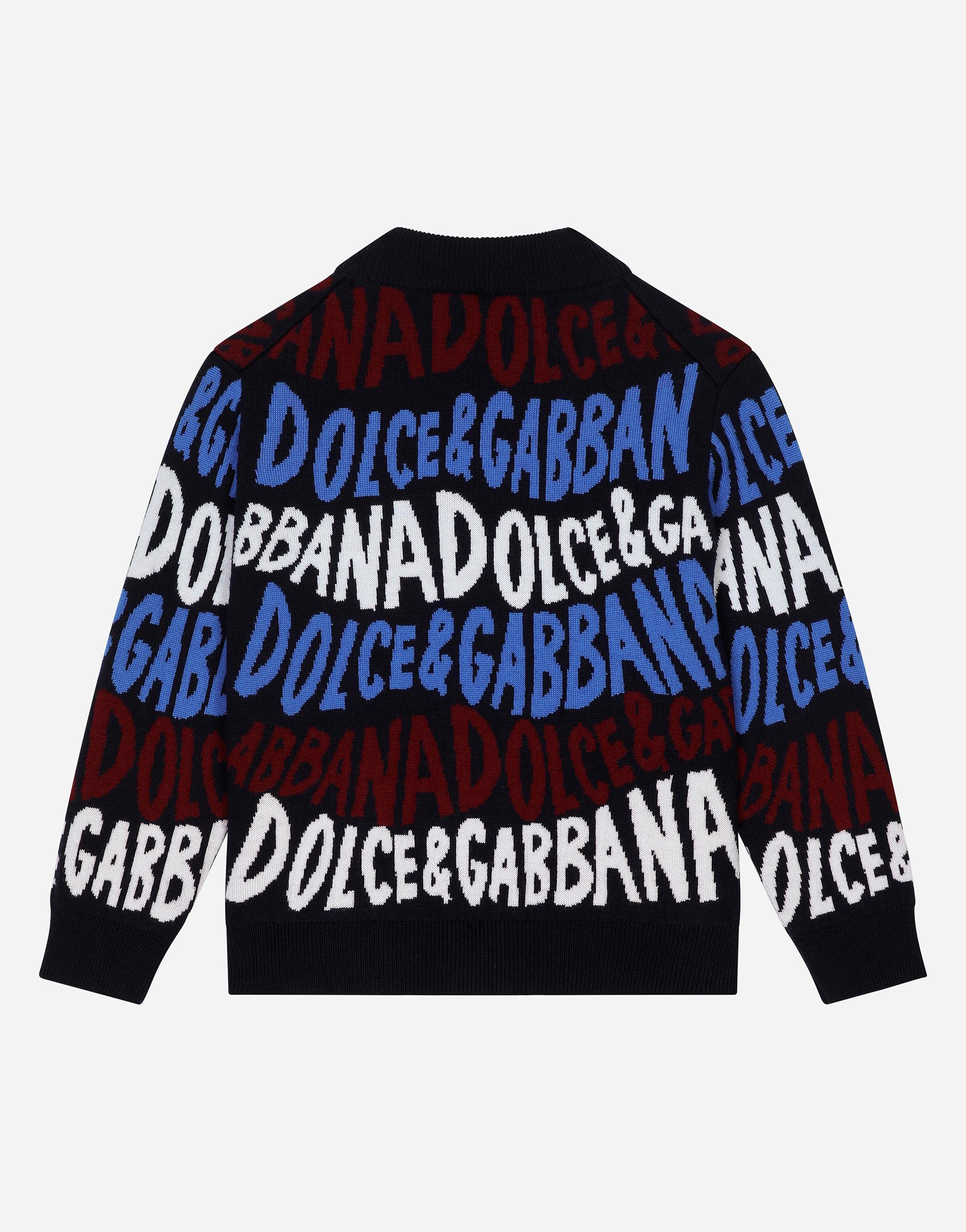 Wool Jacquard Cardigan With Dolce&gabbana Logo In Multicolor Product Image