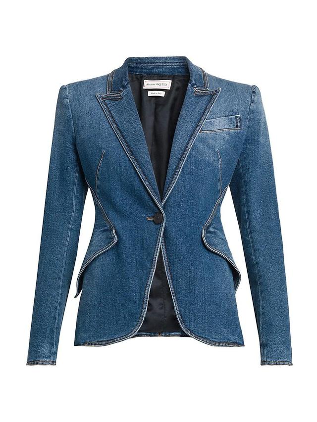 Womens Single-Breasted Denim Blazer Product Image