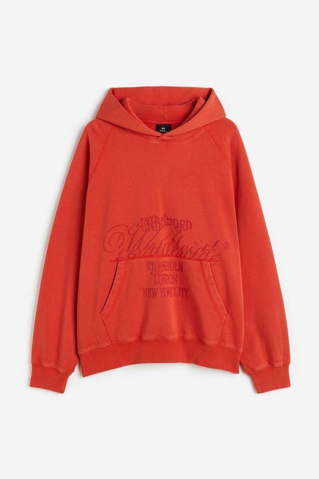 H & M - Oversized Fit Printed Hoodie - Red Product Image