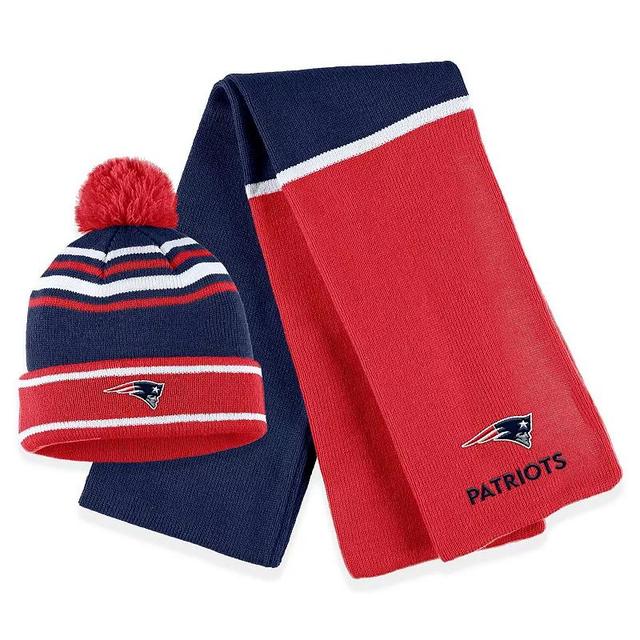 Womens Wear by Erin Andrews Red New England Patriots Colorblock Cuffed Knit Hat with Pom and Scarf Set Product Image