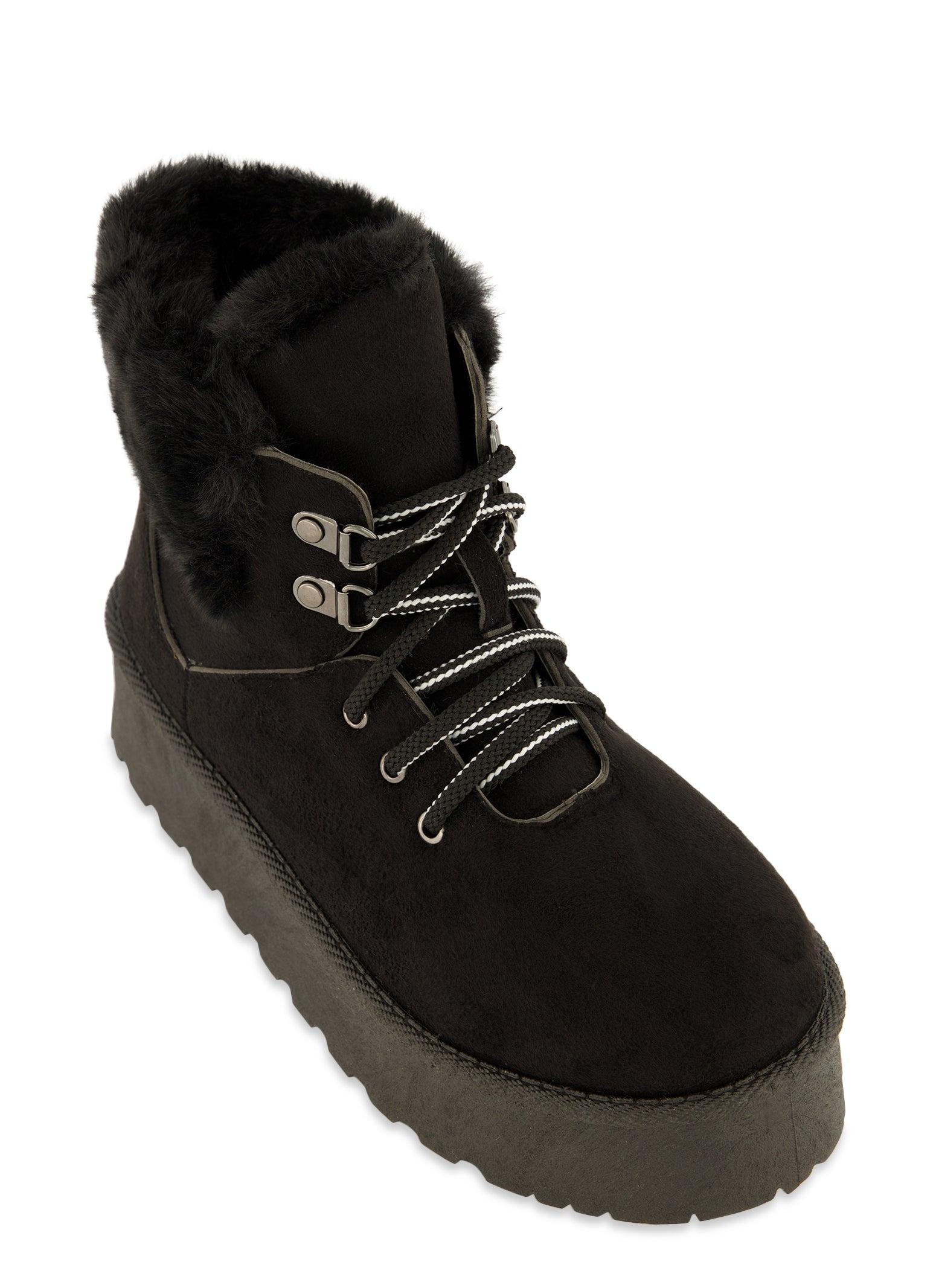 Womens Faux Fur Lined Lace Up Platform Booties product image