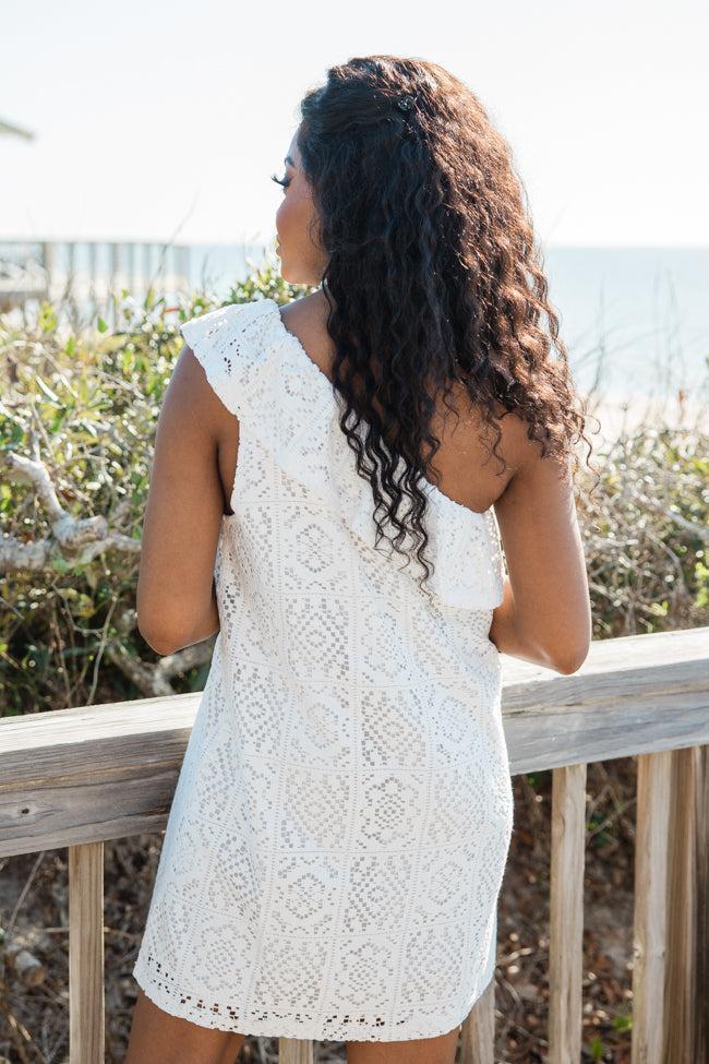 Where Memories Are Made White Crochet One Shoulder Dress Product Image