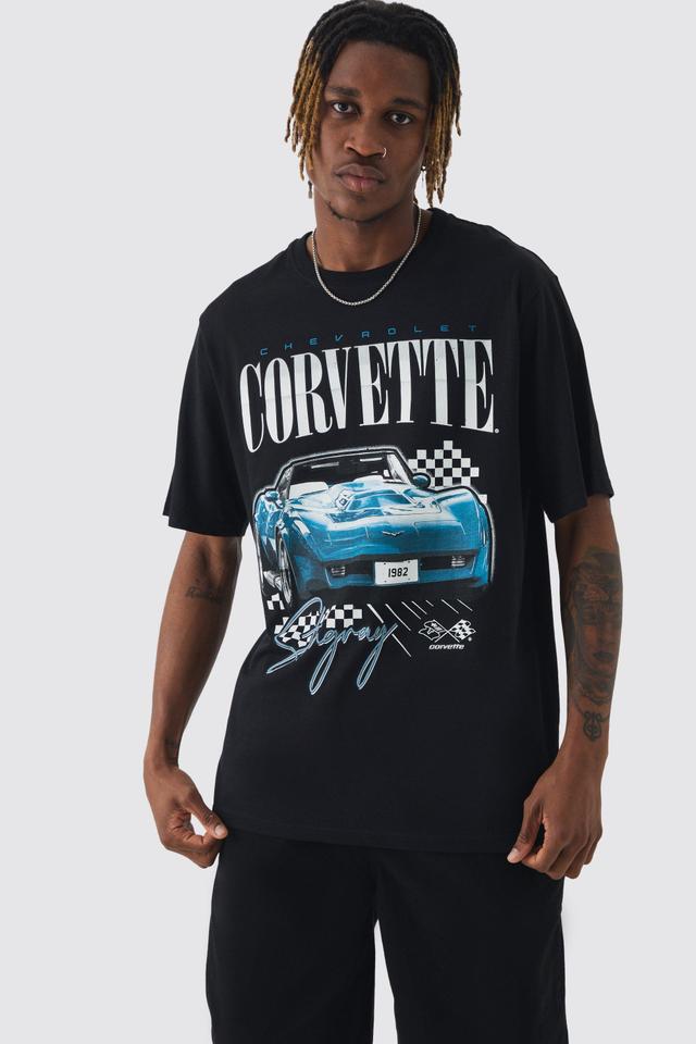 Tall Corvette Printed Licensed T-shirt In Black | boohooMAN USA Product Image