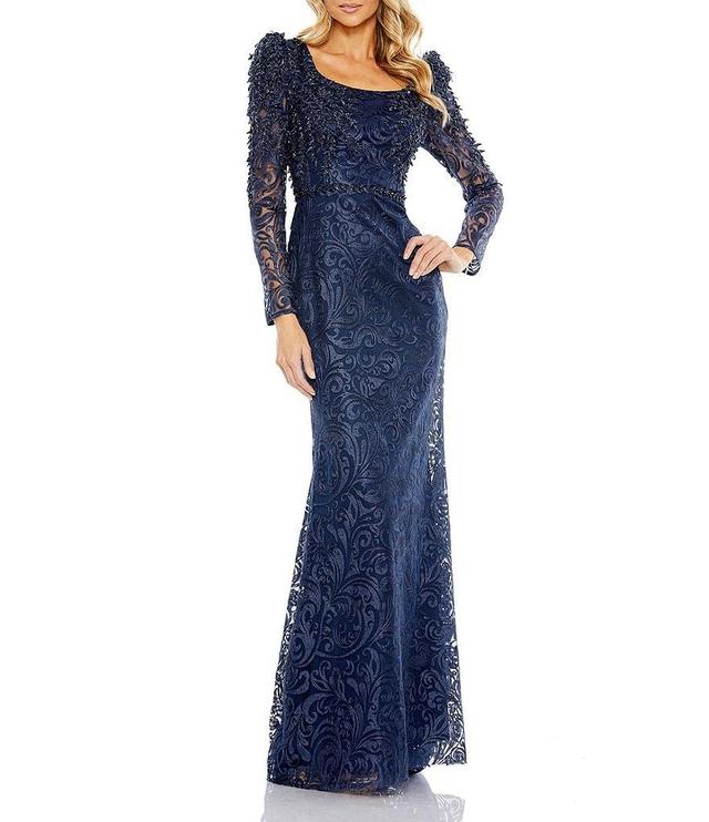 Mac Duggal Embroidered Applique Square Neck Long Sleeve Trumpet Gown Product Image